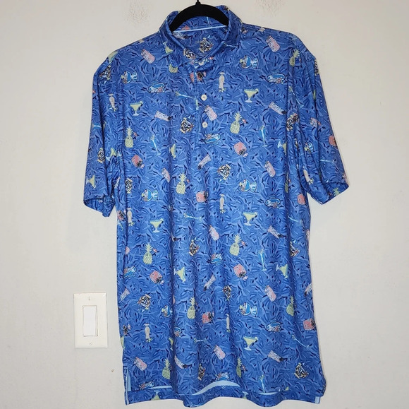 Johnnie-O Luau Prep-Formance Blue Short Sleeve Polo Shirt. Size medium - Picture 16 of 16